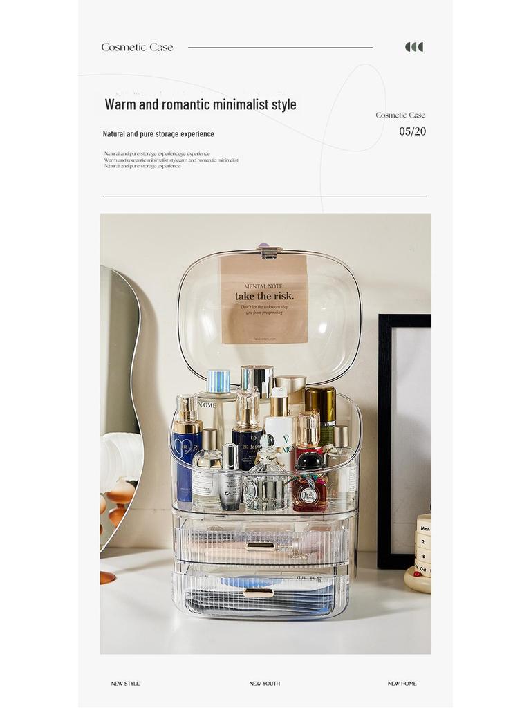 Dustproof Cosmetic Storage Box for Bathroom Counter: Lipstick & Skincare Organizer.
