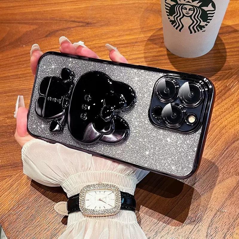 Verlaufs-Galvanisierungs-Linsenfolie Geeignet für iPhone 16 Handyhülle Apple 15 Kaninchen Make-up Spiegel Halterung Vollabdeckung Weiche Hülle