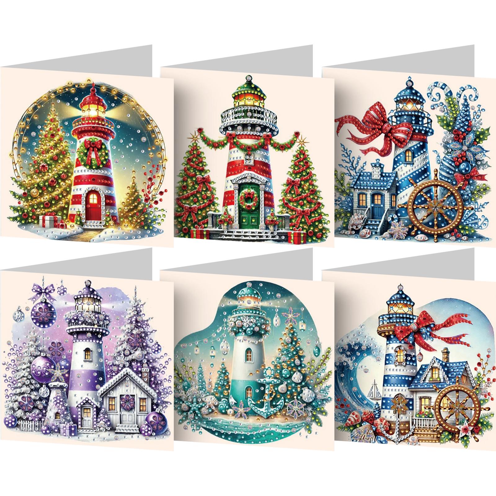 

6PCS DIY Diamond Art Greeting Cards Xmas Pattern Diamond Art Handmade Cards for Xmas Birthdays Thanksgiving & Special Occasion