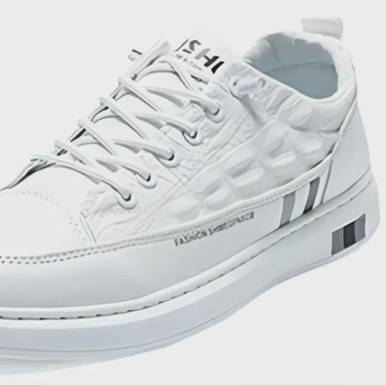 White Crocodile Pattern Leather Sneakers for Men - 2021 Autumn Casual, Versatile, and Non-Slip Soft Sole Shoes.