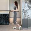 Summer 2026 Black Slim Fit Women's Long Slit Dress with Short Sleeves and Cinched Waist
