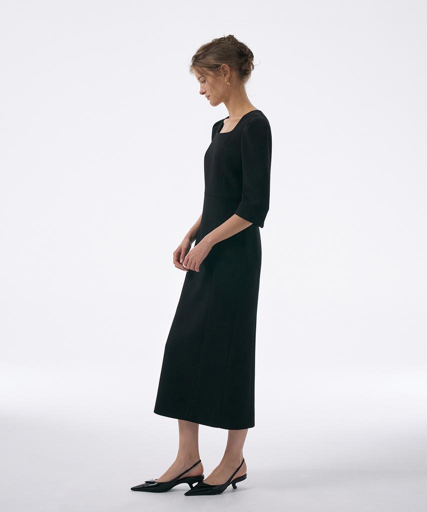 LAMEREI Square Scoop Neck Dress[Lmbfco23Dr809]-Black