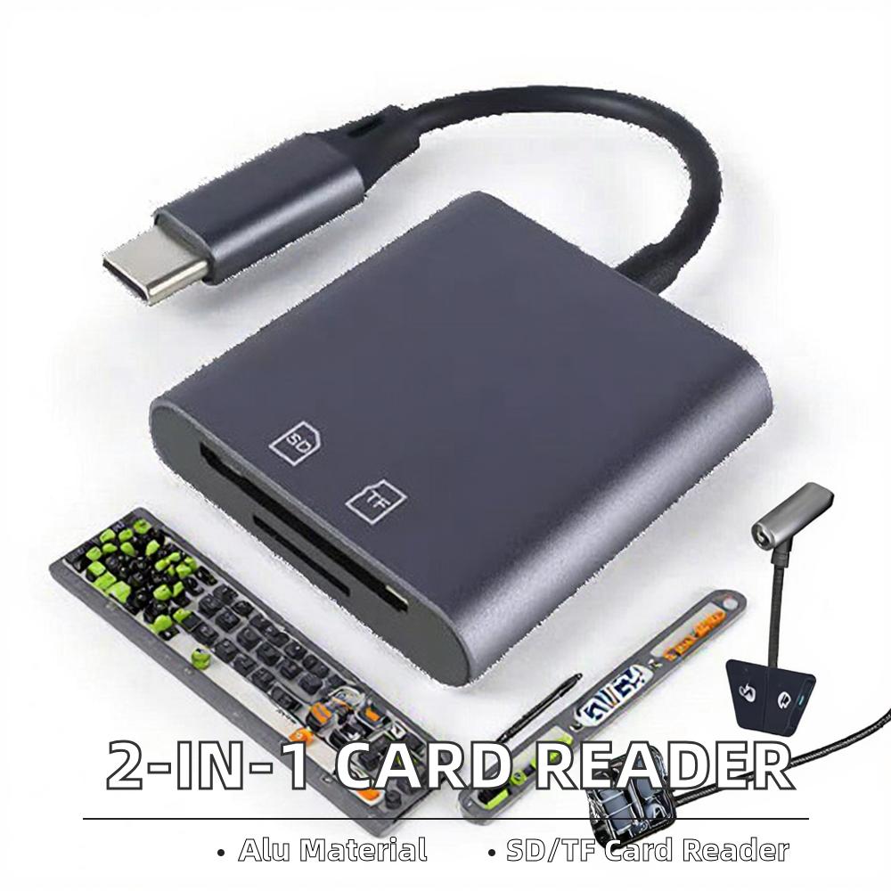 USB OTG Adapter with Type-C Interface Universal Aluminium Alloy Flash Drive TF SD Card Reader for IP15/16 Android Devices