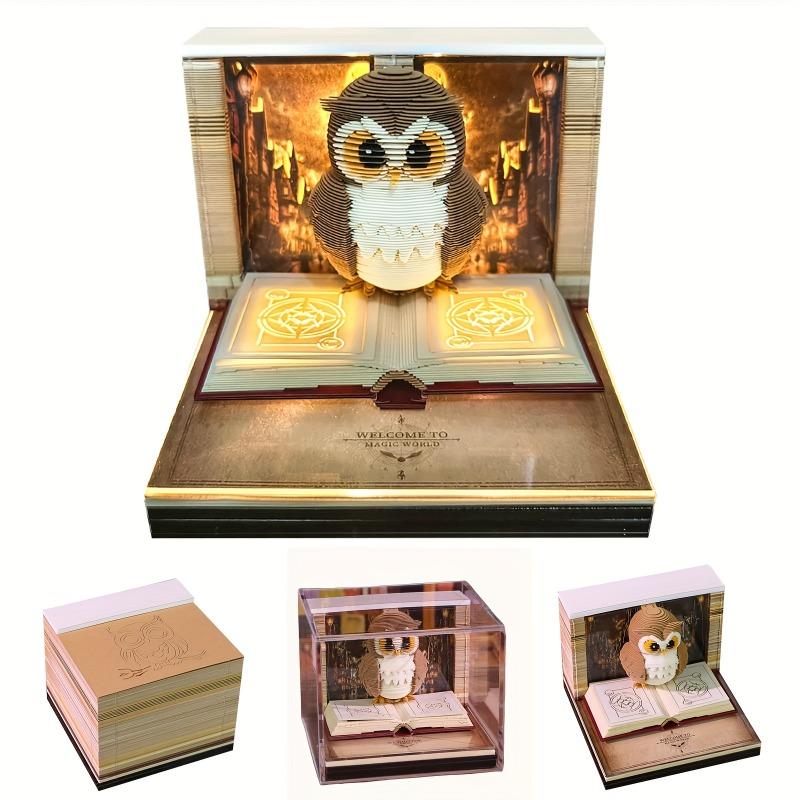 3D Owl 2026 Full-Year Calendar Calendar Magic Academy Theme Series Calendar Creative Desktop Ornament DIY Paper Carving Memo Pad
