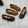 Literary and Handmade Leather Single Shoes, New Four-season Shoes, Round Head Flat Bottom, One Word with Soft Matte Cowhide Women's Shoes