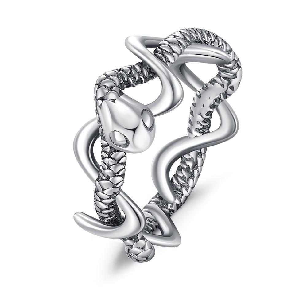 Original S925 Silver Creative Double Circle Snake Ring Fish Tail Black Pearl Octopus Ring Cute Ladies Jewelry Gifts