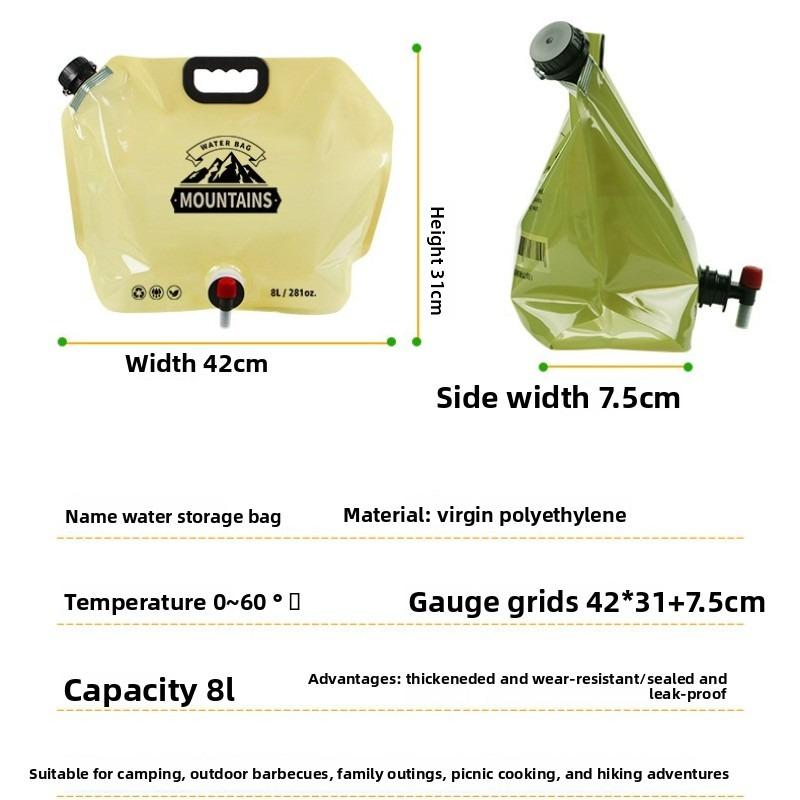 Portable Water Storage Bag Foldable for Outdoor Sports Camping Large Capacity with Faucet Thickened Water Bag for Mountaineering