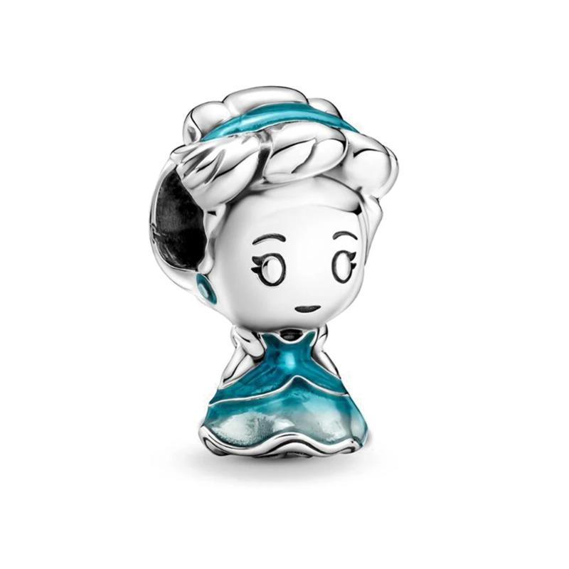S925 Silver Disney Princess Charms Mermaid Elsa Belle Snow White Beads Fit Original Bracelet DIY Pendant Women Jewelry