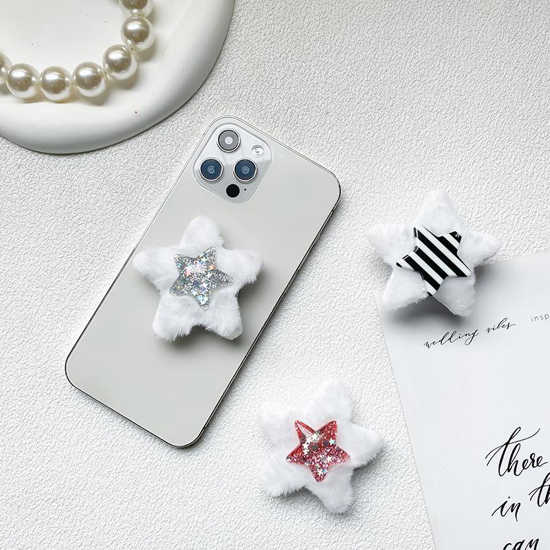 Paste Type Retractable Mobile Phone Holder Back Paste Airbag Desktop Online Class Bracket Plush Pentagram Niche Wind