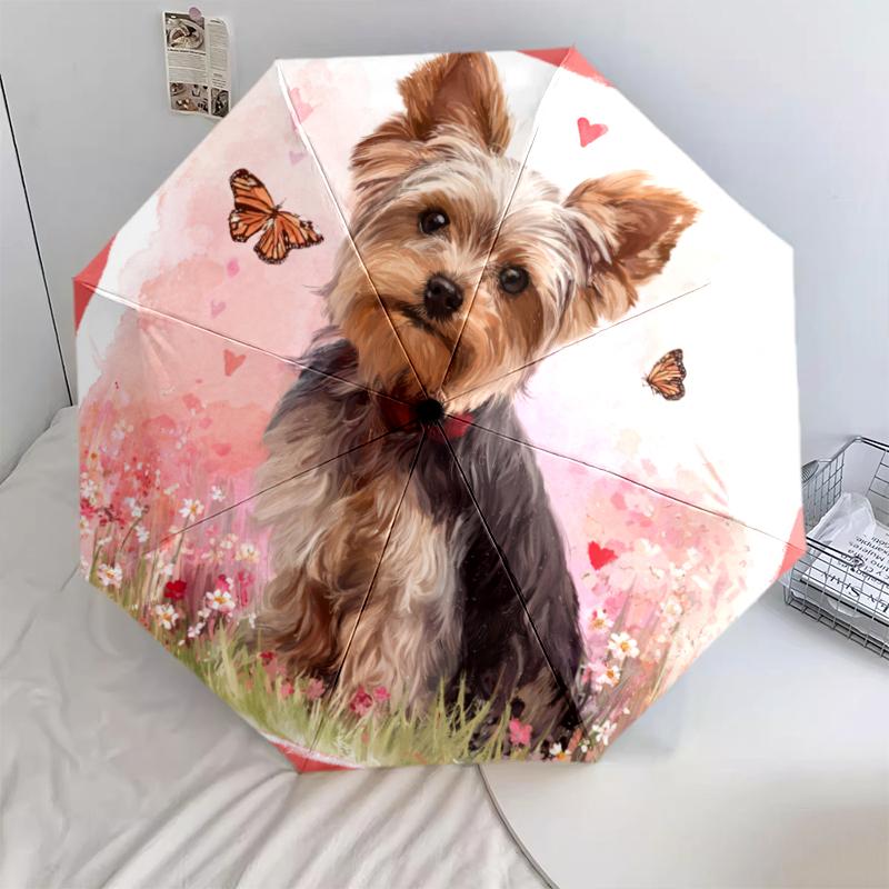 

Pink Yorkshire Terrier pattern, automatic folding umbrella, portable and foldable design, 8 ribs, a Christmas or birthday gift.