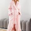 Women's Long Warm Robe Home Wear Autumn and Winter Coral Velvet Thickened Bathrobe Casual Soft Solid Lace Up Loungewear