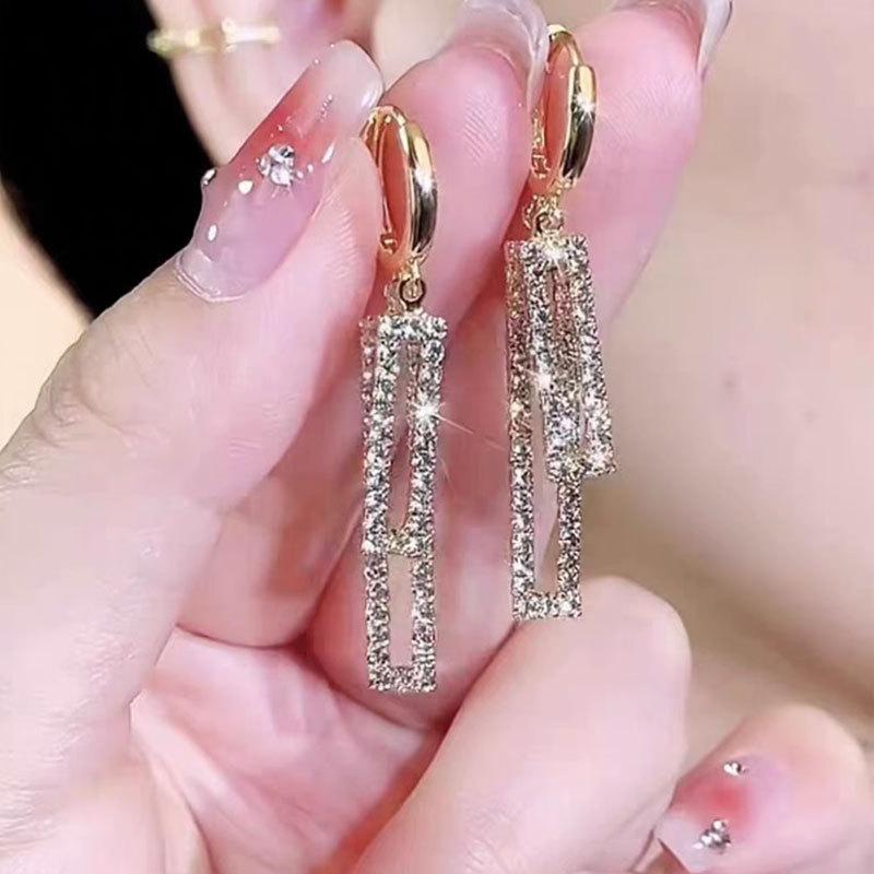 Fashion Shiny Long Tassel Chain Round Circle Hoops Earrings For Women Geometric Gold Color Metal Earrings Wedding Jewelry Gift