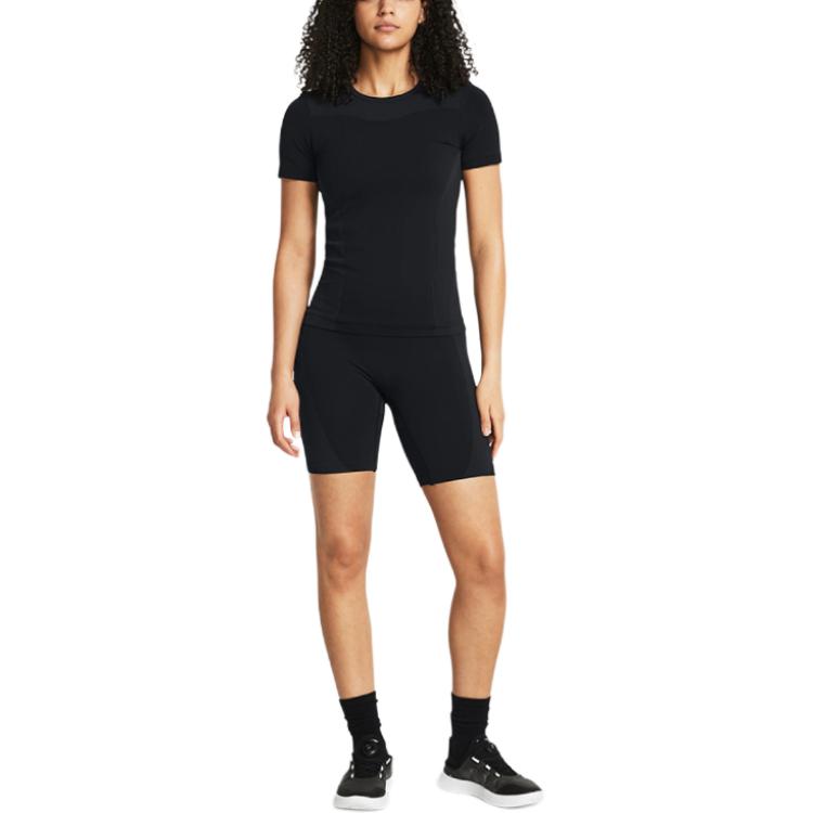 Under Armour Solid Color Breathable Crew Neck Short Sleeve T-Shirt Women Tops Black 1383637-001