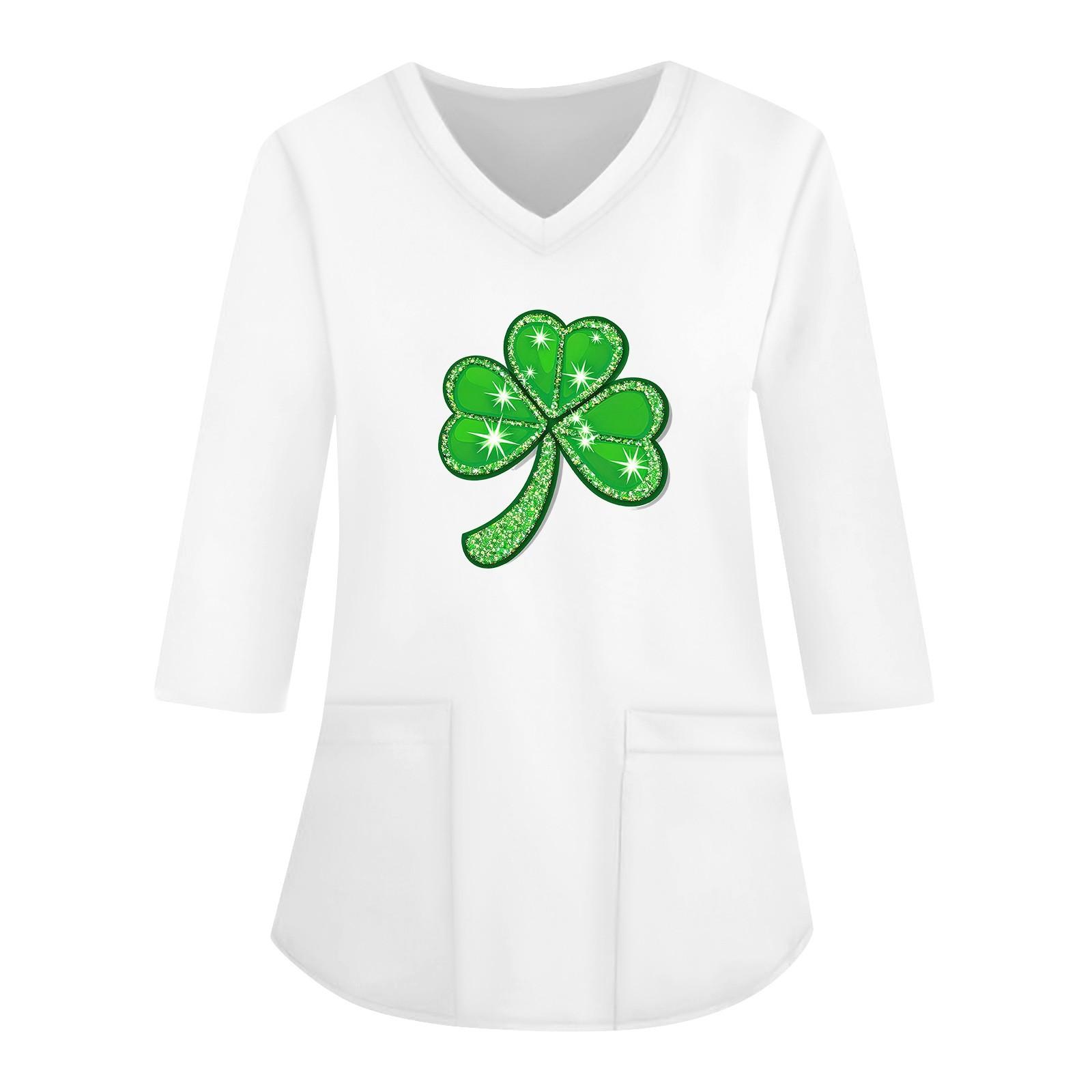 

Модная женская рабочая одежда с v-образным вырезом и рукавами 3/4, свободные топы с карманами и принтом L белый