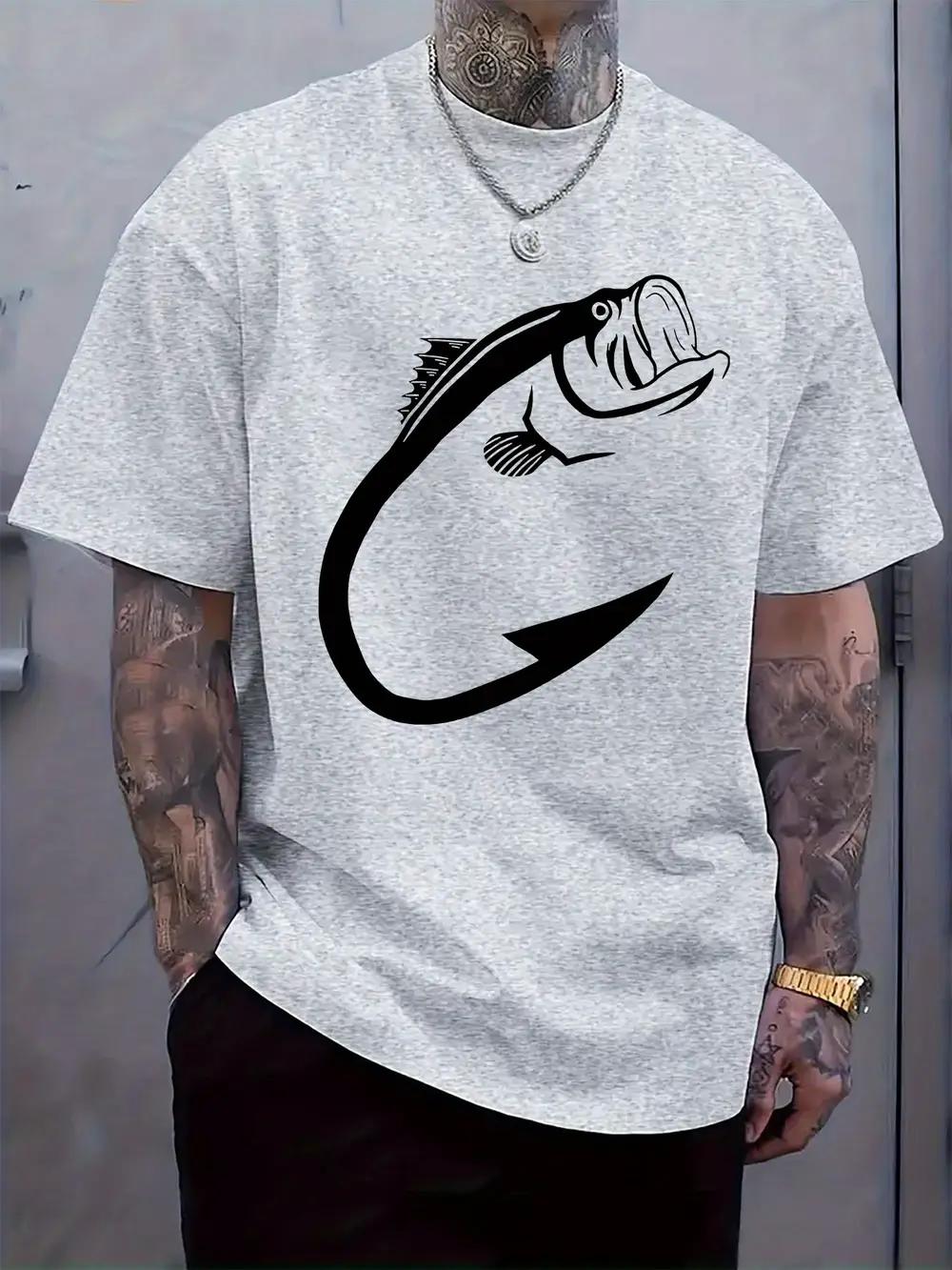 

Casual Graphic T-shirt with Stylish Fish Print – Lightweight Round Neck Short Sleeve Tee for Summer XXL