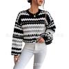 Autumn/winter new cross-border black-and-white striped color-block knit sweater, loose versatile pullover, mid-length lazy sweater for women