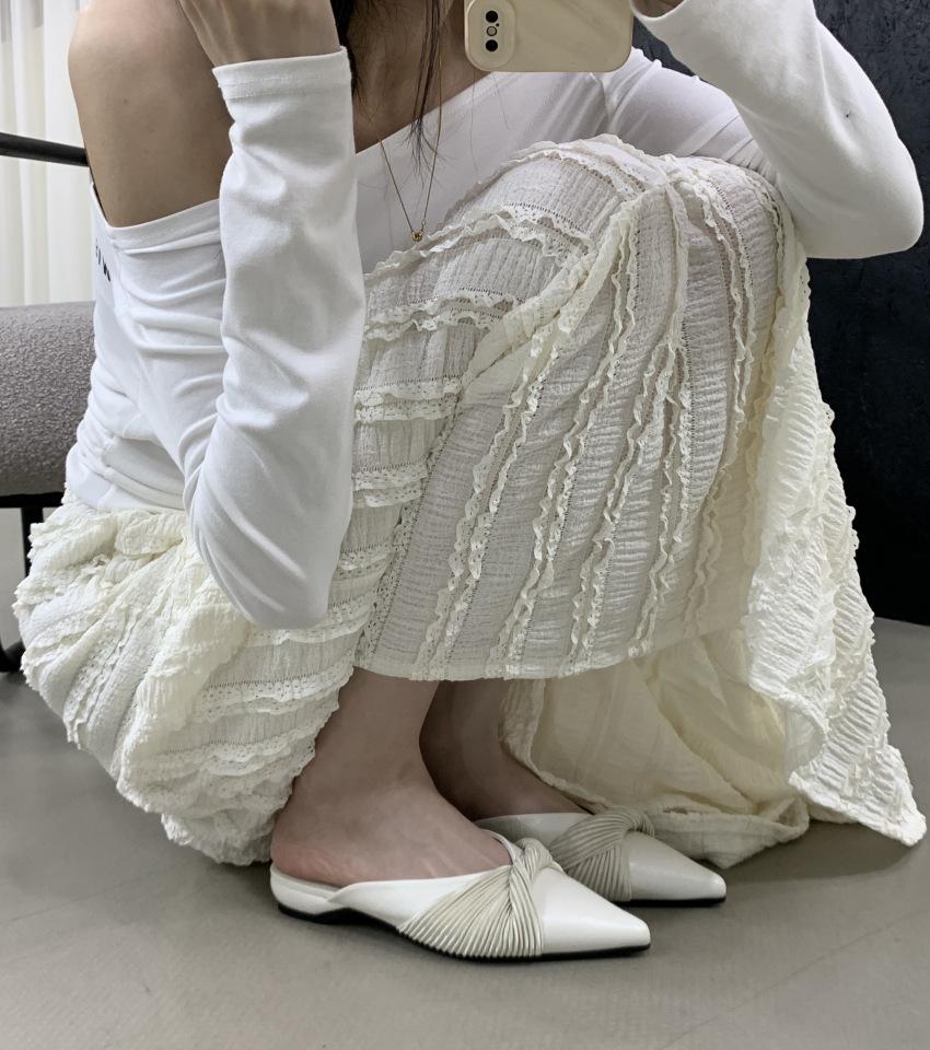 2025 spring and summer new pointed head bow flat bottom trend slippers thin flat heel bag head half drag women's shoes outdoor wear