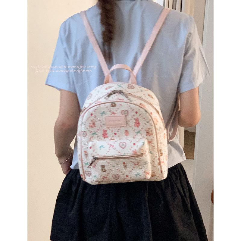 Cute cartoon graffiti bear backpack bag women 2025 new fashion print casual backpack student bag