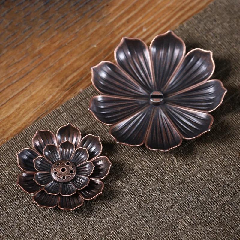 New 1PC Alloy Incense Burner Stick Holder Plate Buddhism Lotus Censer Bronze Nasturtium Incense Burner