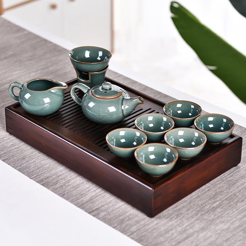 Lainuo Ge Kiln 9-Piece Tea Set with Bamboo Tea Tray