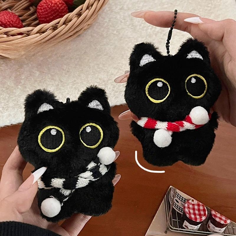 Black Cat Keychain Accessories Plush Stuffed Kitten Pendant Kawaii Cat Couple Keyrings Bag Charm Birthday New Year Party Favors