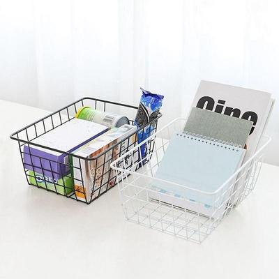Hollow Storage Basket Large Capacity with Built-in Handle Vegetable Fruit Snack Holder Iron Wired Basket for Bathroom Kitchen