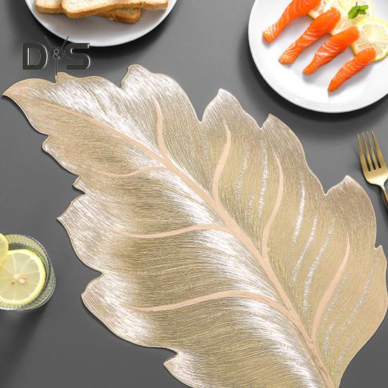 6Pcs Kitchen Placemat Set High Temperature Resistant Gold-Stitched Leaf Shape Dining Place Mat Table Setting Accessory
