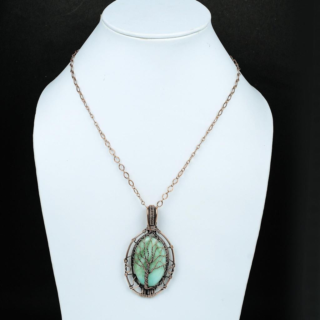 Pingente de crisópraso da árvore da vida, joia enrolada em fio de cobre, pingente incrível, joia com pedras preciosas, presente para ela, presente para menina, joia de crisópraso