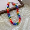 Acrylic Love Rainbow Necklace Adjustable Heart Beaded Necklace Collarbone Chain  For Couples