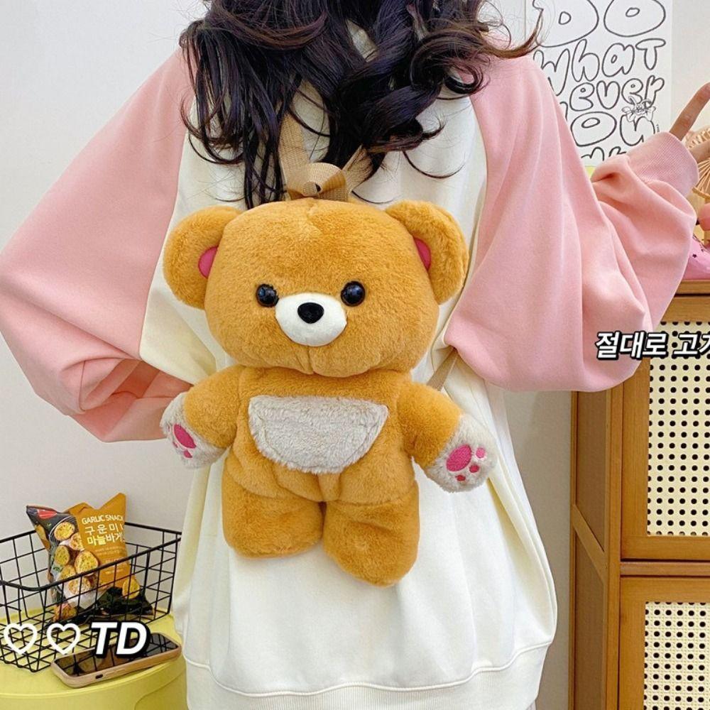 Multicolour Plush Bear Backpack Cony Hair Bear Animal Bag Trendy Plush Shoulders Bag  Kids