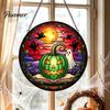 Transparent Light Shadow Effects Halloween Pumpkin Suncatcher, Stained Glass Style Round Window Hanging Ornament, Acrylic Creative Holiday Home