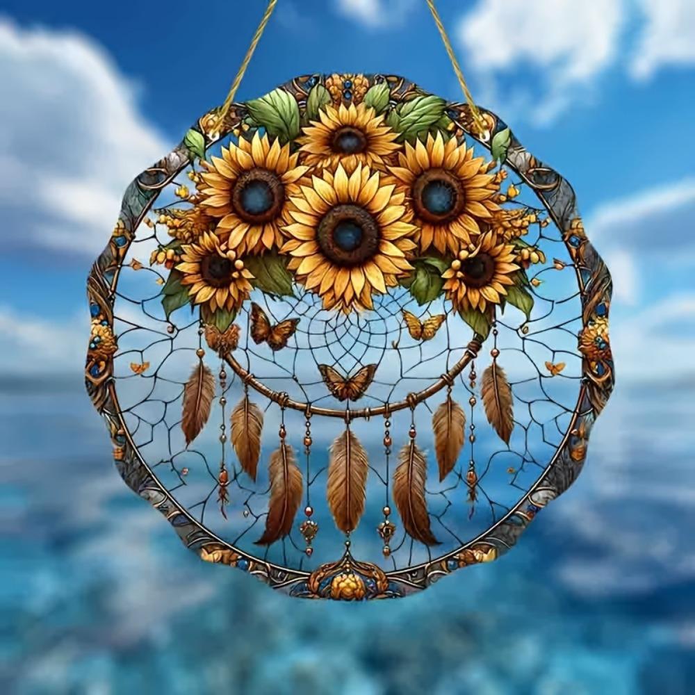 Sunflower Sun Catcher. Colored glass decor for window, garden & room. Perfect housewarming or birthday gift.