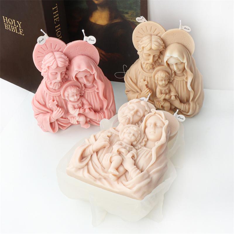 Large Jesus Family Candle Silicone Mold 3D Virgin Mary Family Silicone Mold DIY Gypsum Concrete Resin Mould Home Ecclesia Decor