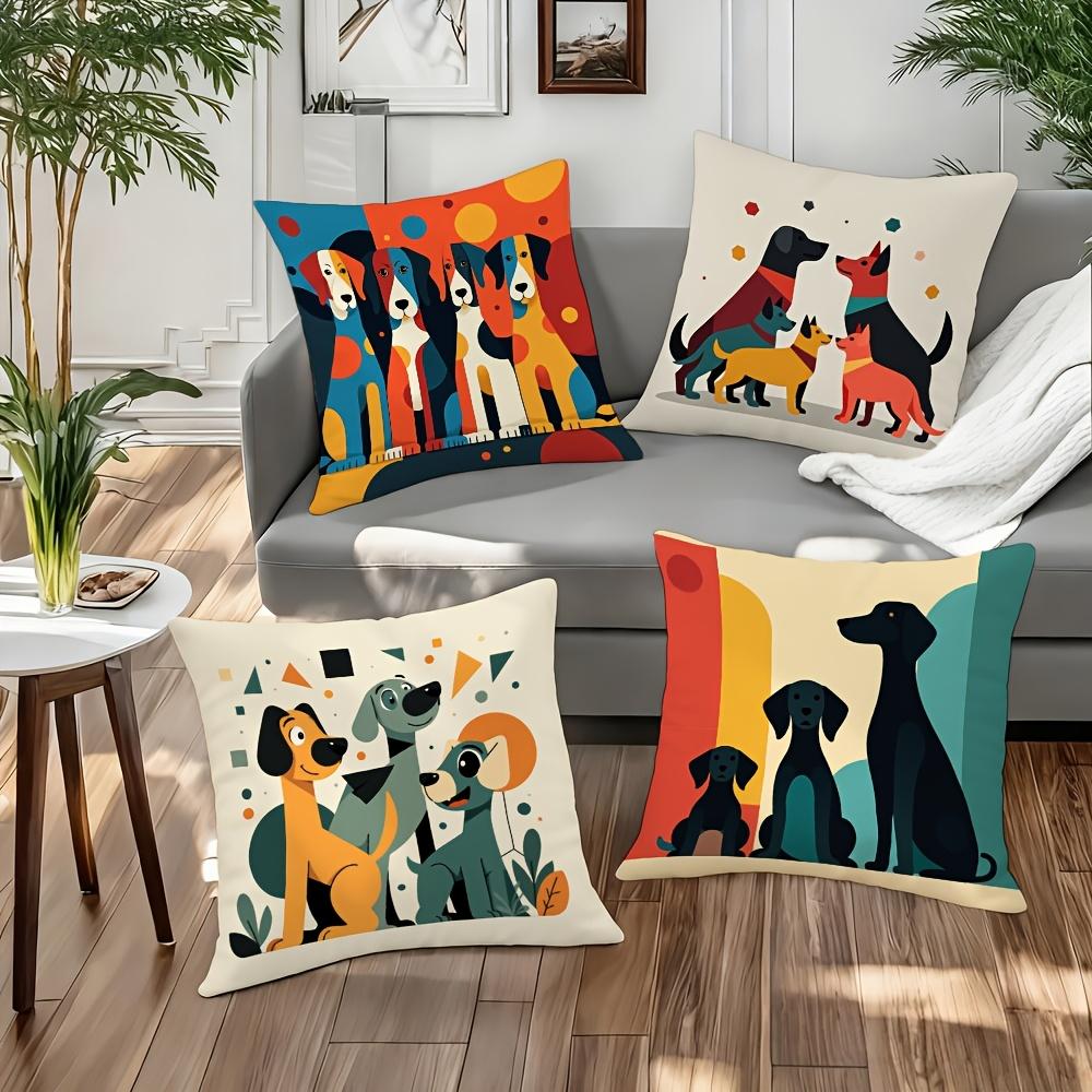 4 Pezzi Copricuscino Digitale a Tema Cane Carino Peluche Corto Adatto per Soggiorni Camere da Letto Divani Cuscino Decorativo