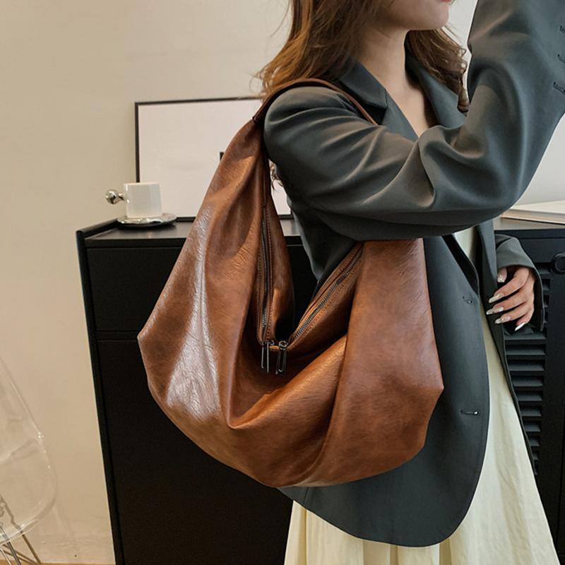Big Black Shoulder Bags for Women Large Hobo Shopper Bag Solid Color Quality PU Leather Crossbody Handbag Lady Travel Tote Bag