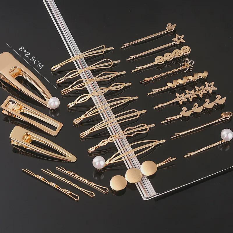 Nouveau Set d'Épingles à Cheveux Géométriques Dorées Coréennes - Accessoires pour Cheveux en Métal Faits Main DIY