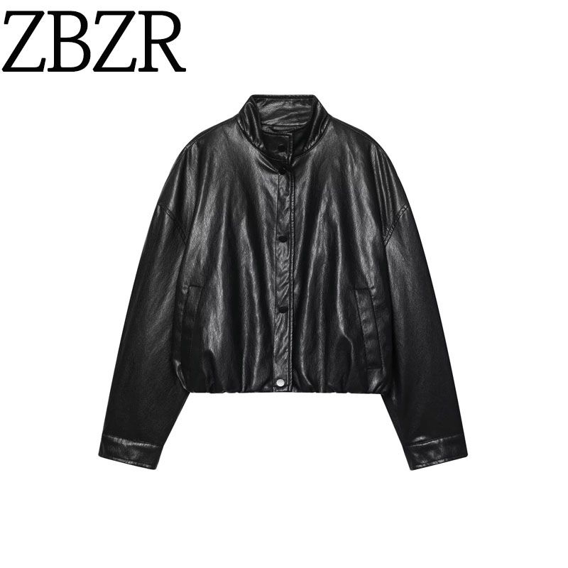 Za Autumn New Women Clothes 2025 Western Style Fashion Turtleneck Imitation Leather Bomber Jacket Outerwear 6318250