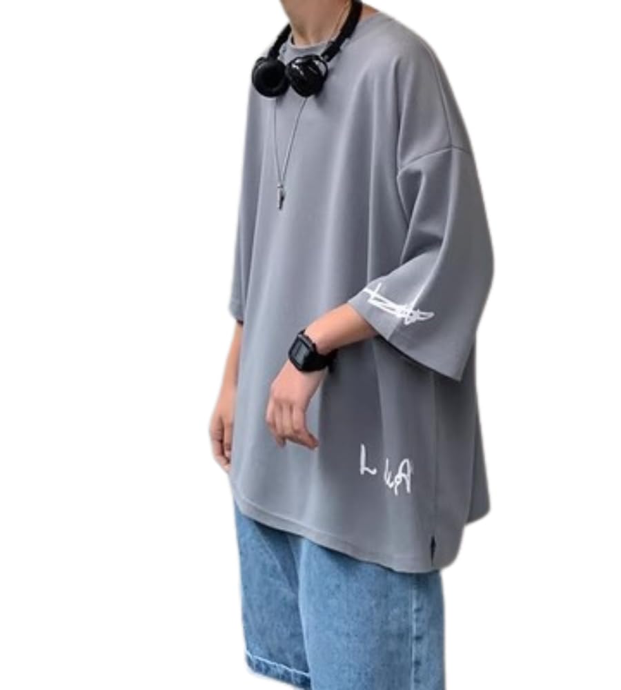 Summer Loose Short Oversized Solid [foveitaa] Men s T-Shirt, 3/4 Sleeve, Fit, Sleeve, Cool, Simple, Stylish, Silhouette, Cool, Comfortable, Color,