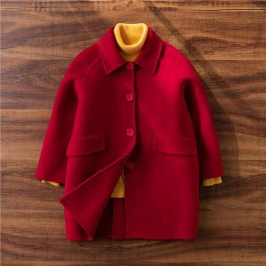

Стильное детское шерстяное двустороннее кашемировое пальто - средней длины, в корейском стиле, для весны, осени и зимы 110 китайский красный