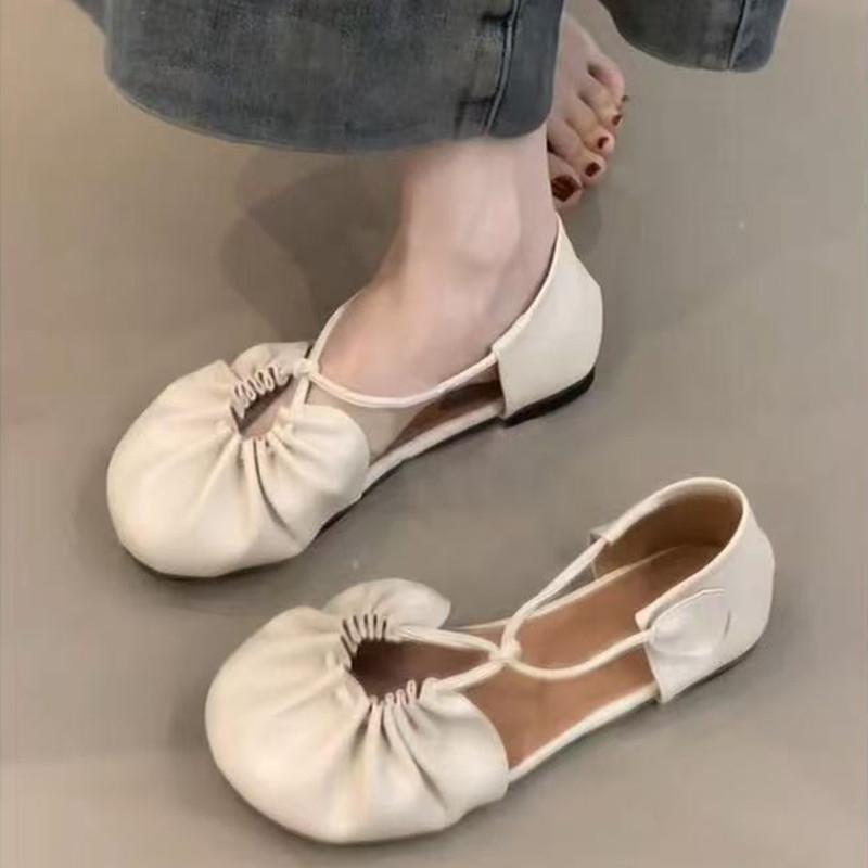 Fashion Feminine Korean Flat Shoes in Spring and Summer, New Fashion Designer Dresses, Fashion Hollowed-out Pleats and Low-cut Shoes. 35