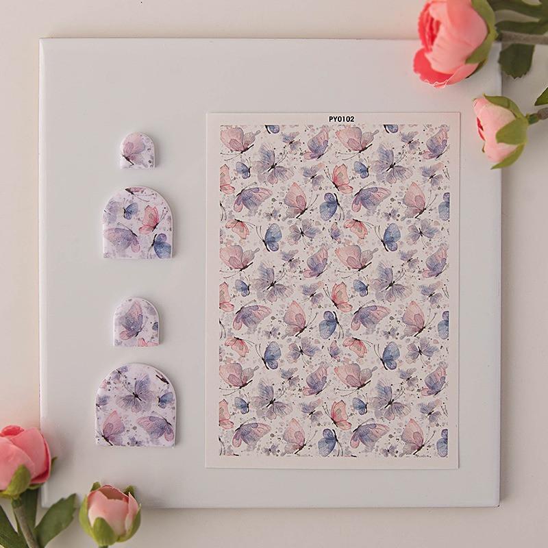 Butterfly Painted Pattern Polymer Clay Watercolor Transfer Paper Water-soluble Disposable Sticker Earring Jewelry Pottery Making