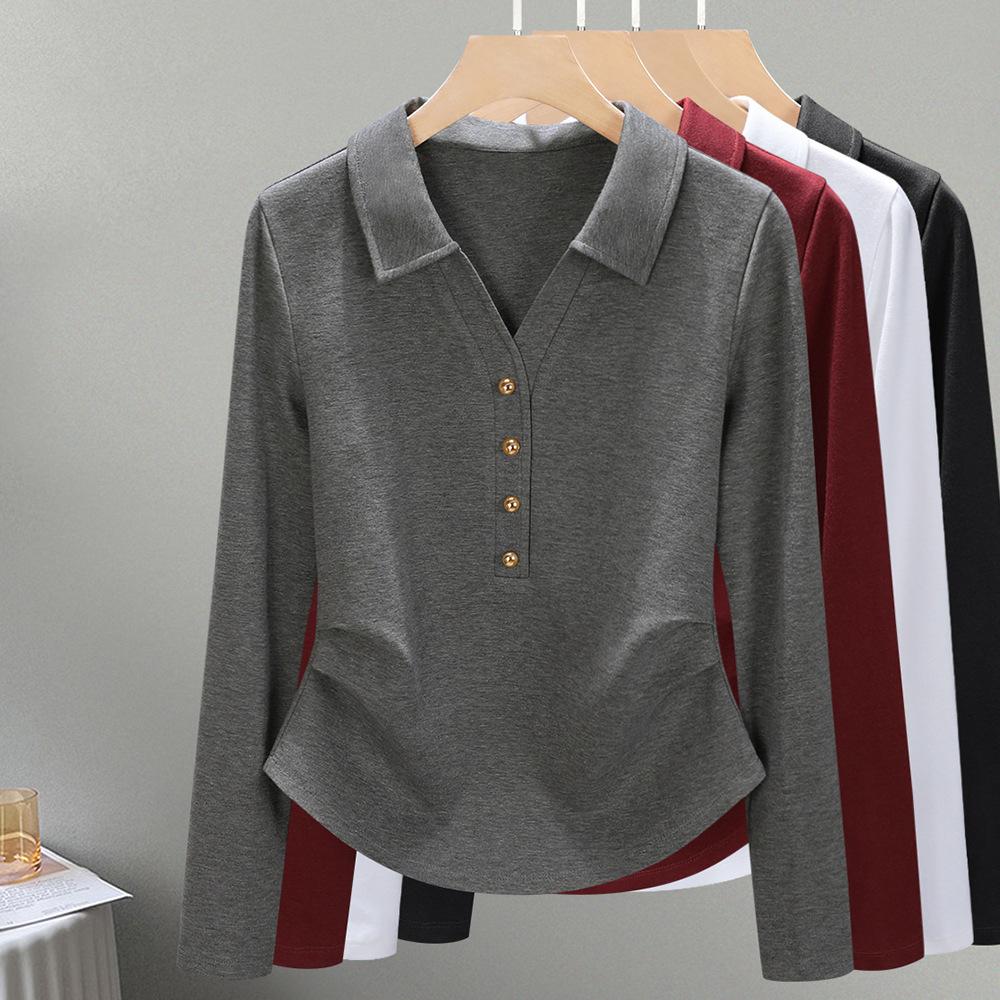 Fashion Long-sleeved Lapel Women's Autumn Clothes New Slim-fitting and Thin Olo Collar Casual Bottoming Shirt Women