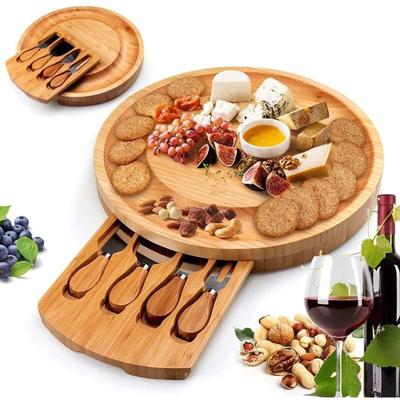 Ensemble de planches à fromage en bambou, coupe-fromage rond moderne, assiette à dîner, assiette à dessert avec tiroir, assiette à fromage, planche à découper, cuisine