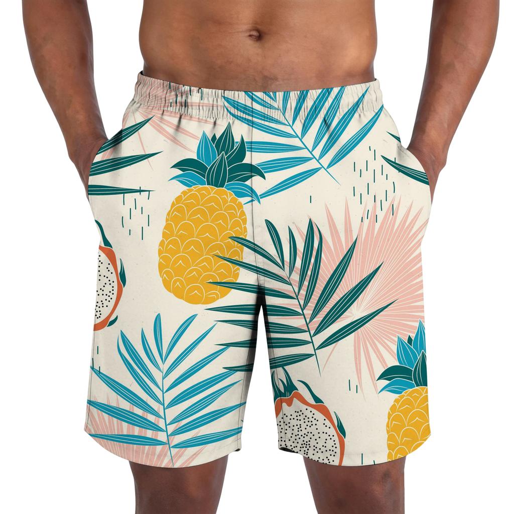 Men's Casual Printed Drawstring Shorts Loose Fit Lightweight Summer Beach Shorts with Elastic Waistband and Side Pockets