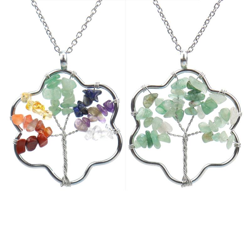 Silver Winding Flower Tree Of Life Necklace Gravel Crystal Pendant N72