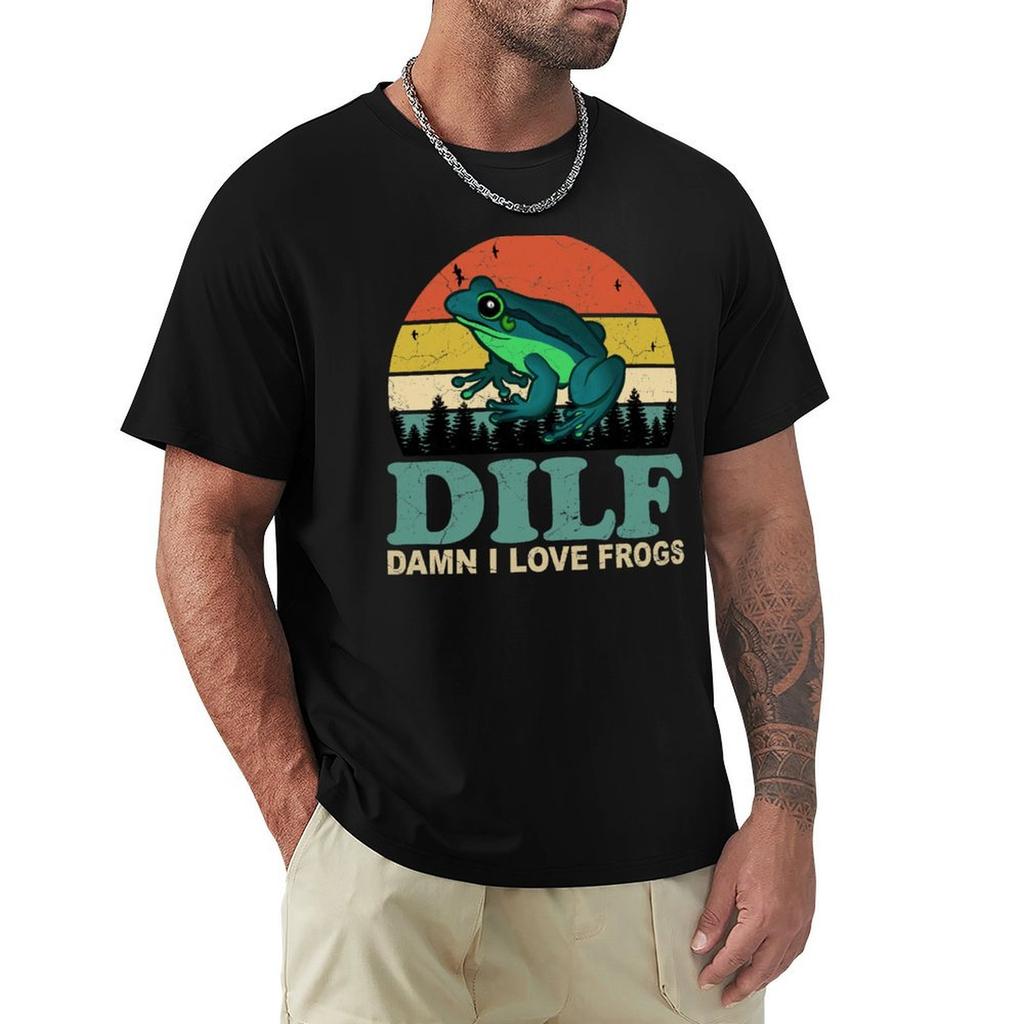 DILF Damn I Love Frogs TShirt Minimalist Casual Short Sleeve Top