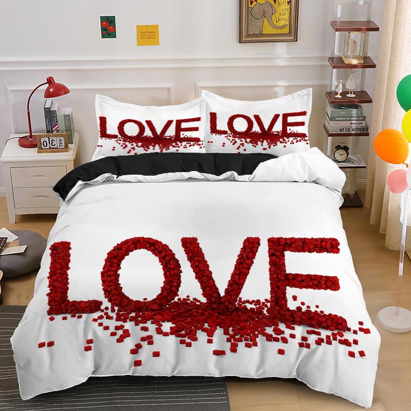 Comforter Romantic Love Heart Valentines Day Bedding Set Microfiber 3D Print King Queen For Boys Girls Teen Decor