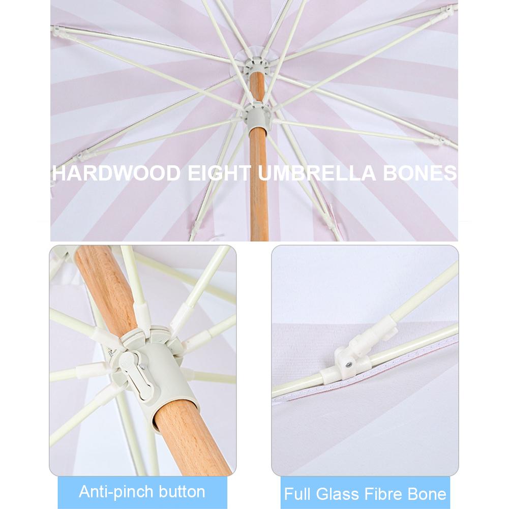 Striped Outdoor Sunshade Umbrella with Fringe Sun Shelter with Tilt Pole for Balcony Terrace Swimming Pool Beach Garden