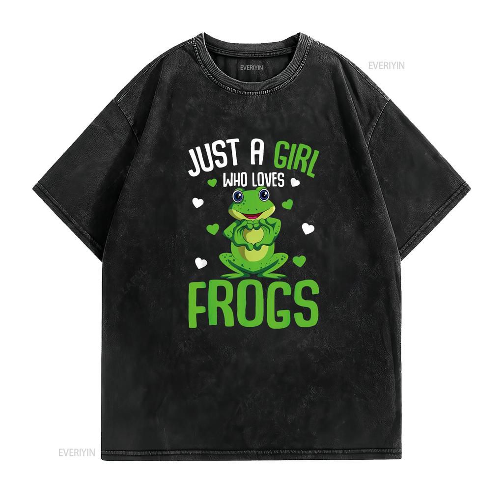 Just A Girl Who Loves Frogs Kids Girls Frog T Shirt vintage Washed Slightly homme Comfortable Versatile Stretched Unisex