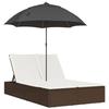 VidaXL Chaise longue double avec coussins et parasol marron poly rotin, transat, lit de jour d'extérieur, lit de jour de 368082